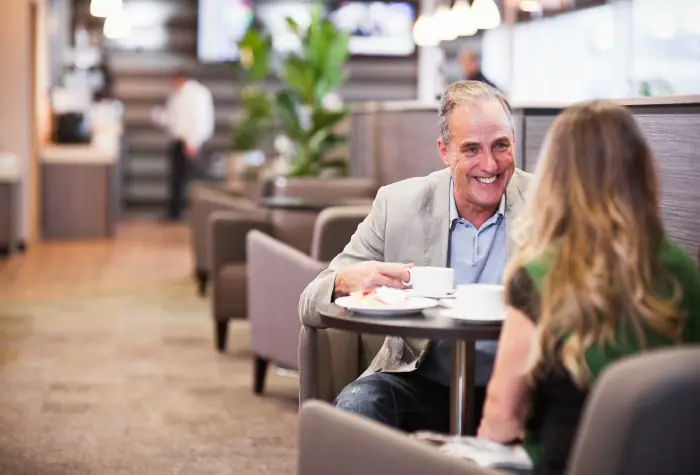 Aspire Lounge seating and tables at Birmingham Airport