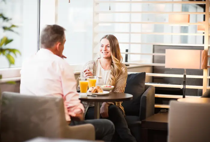 Coffee and pastry served in a Birmingham Airport lounge