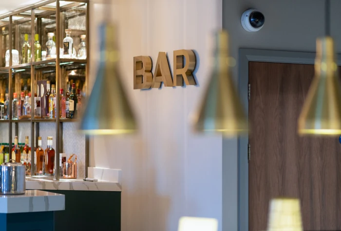 Decorative seating area inside Aspire Lounge at Edinburgh Airport