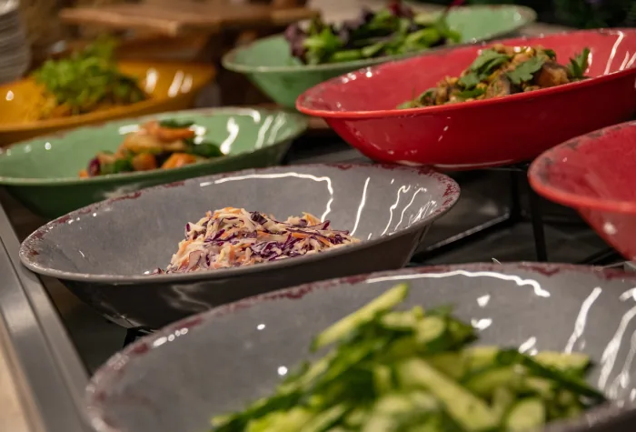 Salads and buffet dishes in the 681 lounge at Leeds Bradford Airport