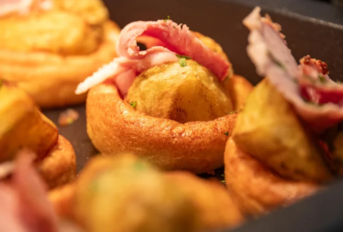 Yorkshire puddings and hot food served in the 681 lounge at Leeds Bradford Airport