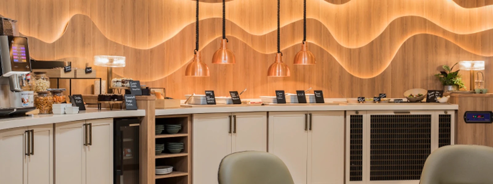 Food and drink station inside Aspire Luxe lounge at Liverpool Airport