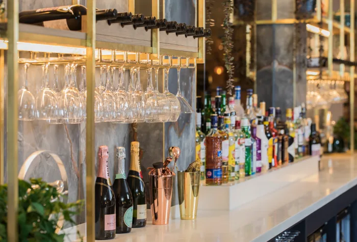 Bar and drinks selection inside the Aspire Lounge at Newcastle Airport