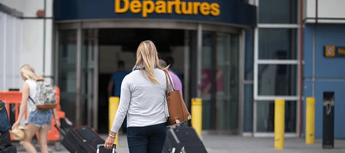 Walking into departures at East Midlands Airport