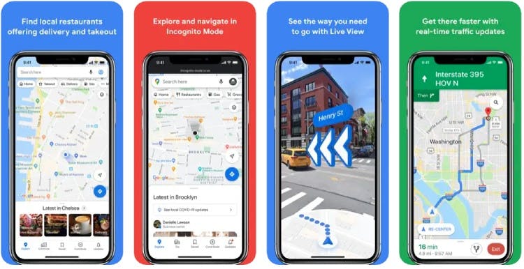 Google maps app screenshots on iOS