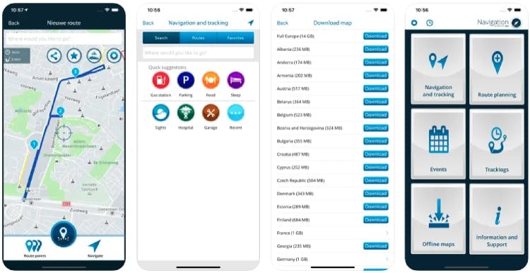 MyRoute-App navigation screenshots on iOS