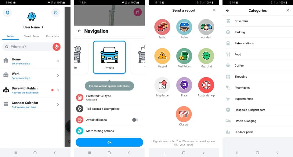 Waze app screenshots - set up