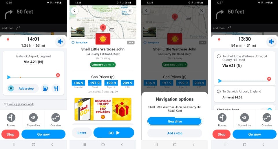 Waze app screenshots - find your nearest petrol station screenshots