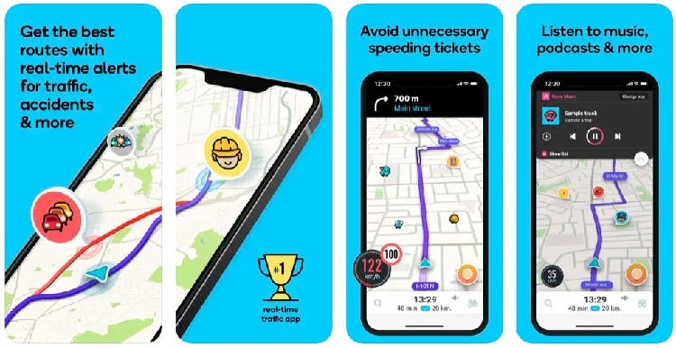 Waze app screenshots on iOS