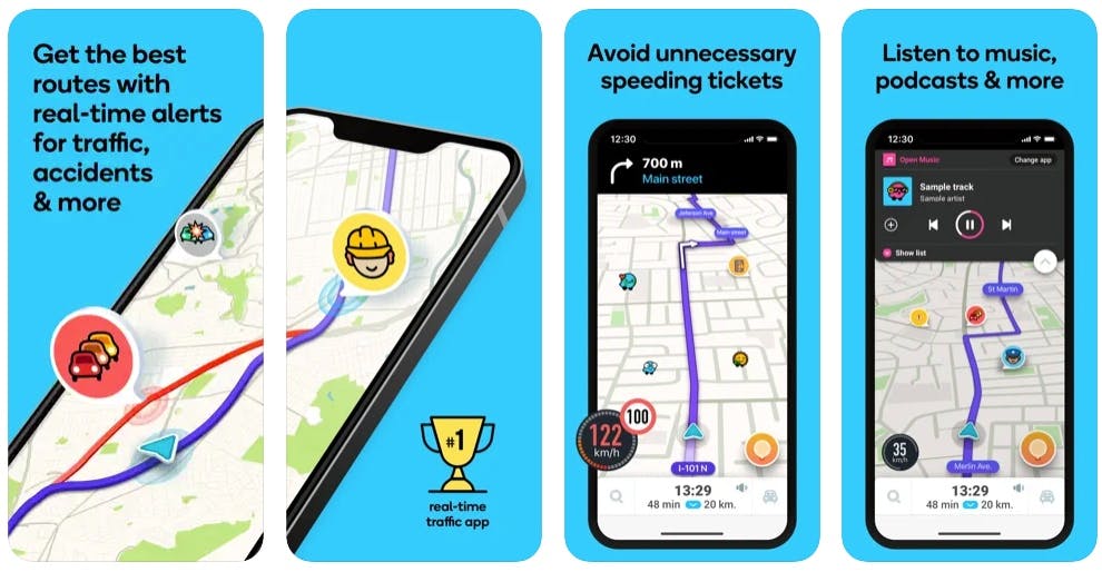 Waze app screenshots on iOS