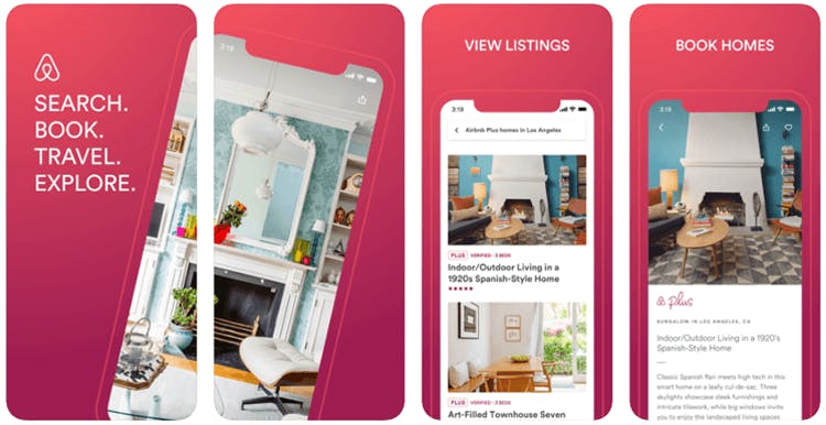 Airbnb app screenshots on iOS