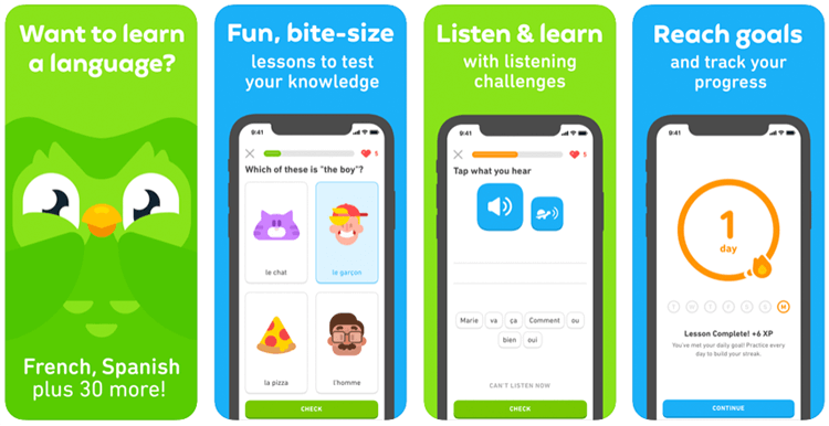 Duolingo app screenshots on iOS