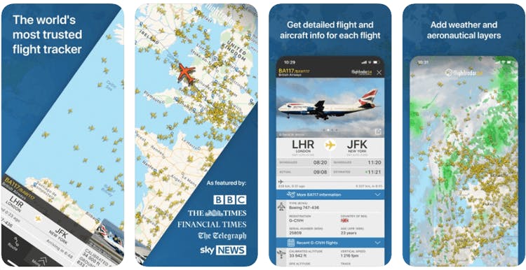 Flightradar24 app screenshots on iOS