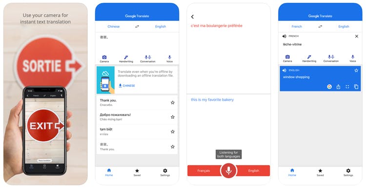 Google Translate app screenshots on iOS