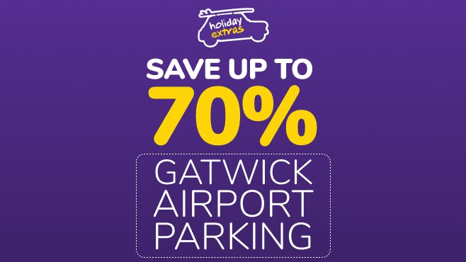 Gatwick Airport Parking Holiday Extras 70% Savings message