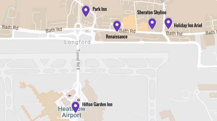 Terminal 2 Heathrow Closest Hotels Map