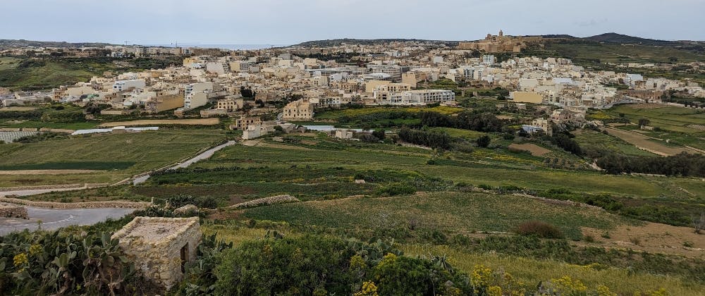 Skyline of Victoria in Gozo and the surrounding countryside.