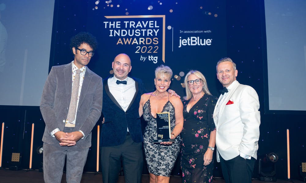 Holiday Extras winning the Holiday Essentials Provider of the Year award at the Travel Industry Awards by TTG in 2022.