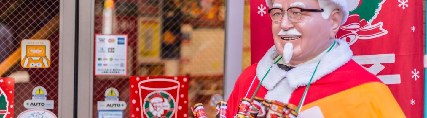 Colonel Sanders in Santa costume, Christmas tradition in Japan