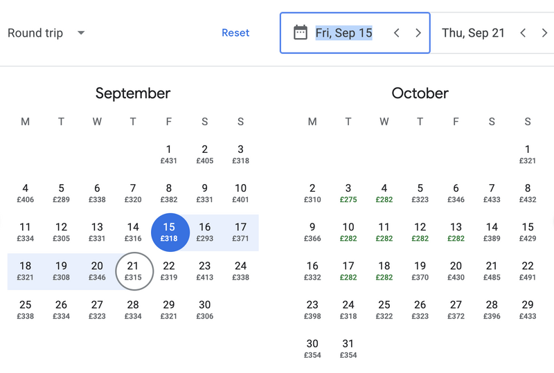 Google Flight Calendar Search