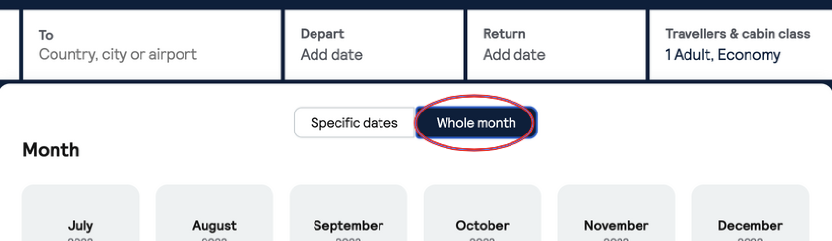 Skyscanner Whole Month Search