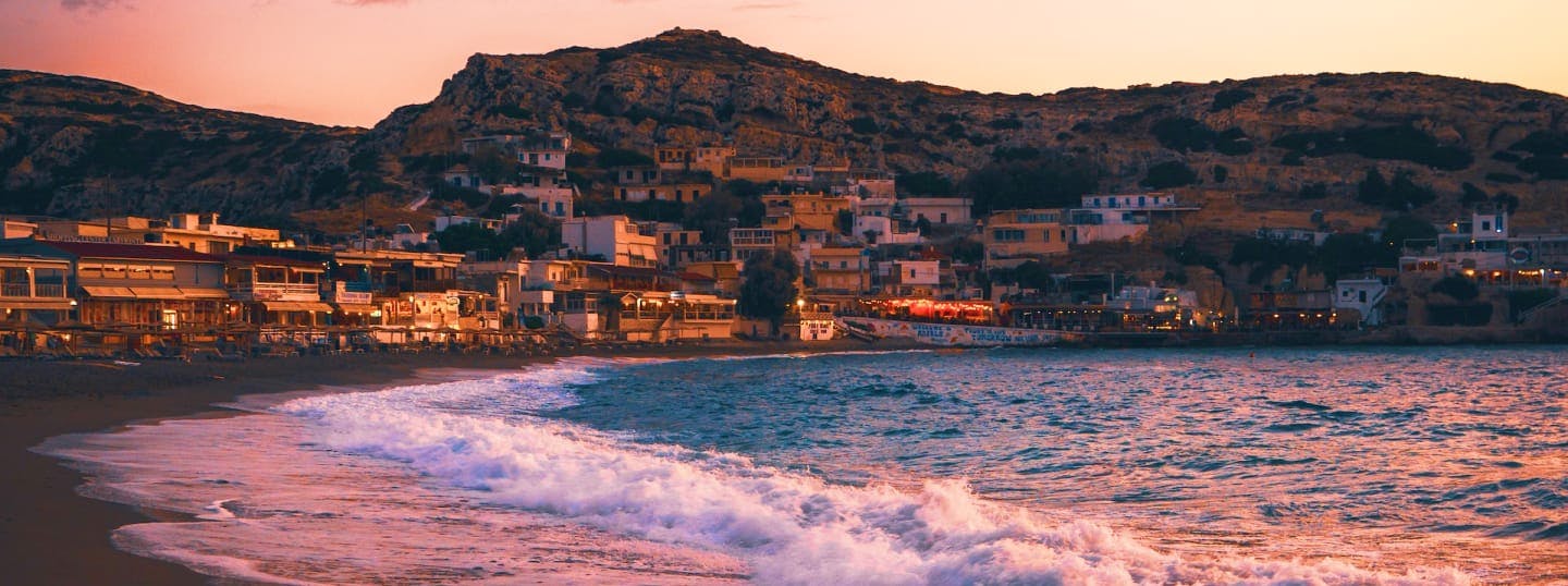 Crete beach at sunset