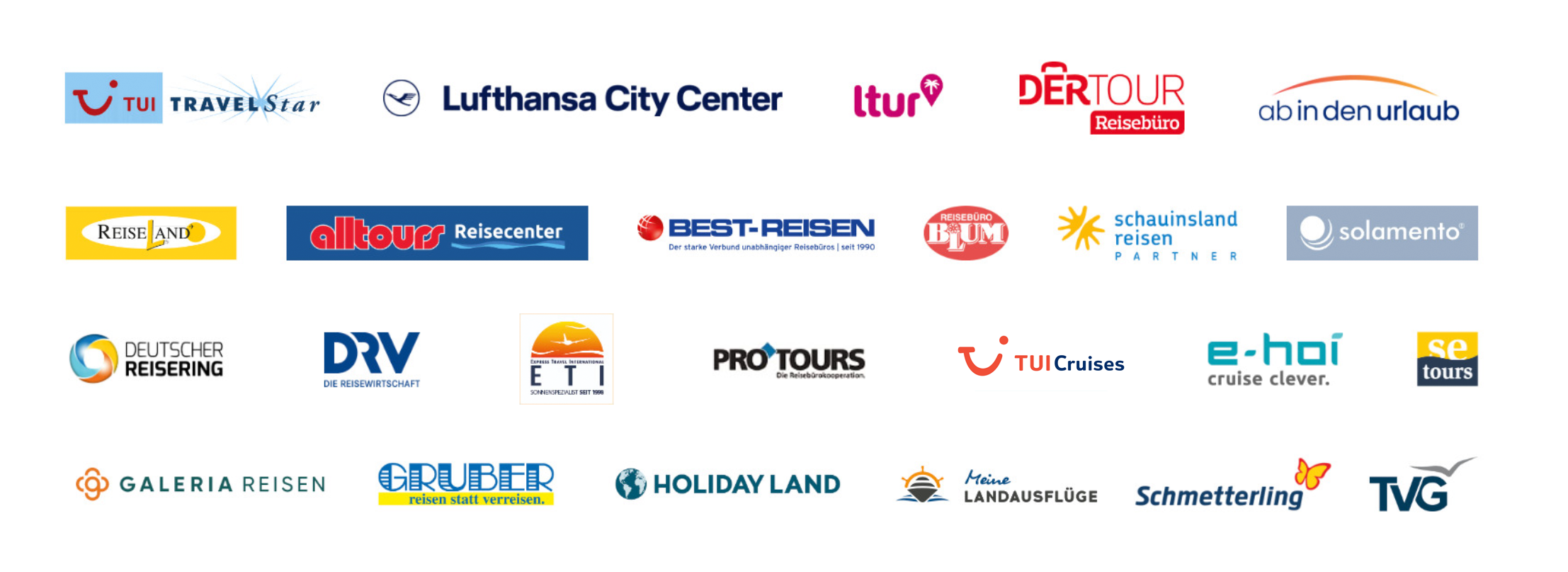 Liste von Partnern, u.a. TUI, Lufthansa City Center, Dertour, Ab In Den Urlaub und Alltours