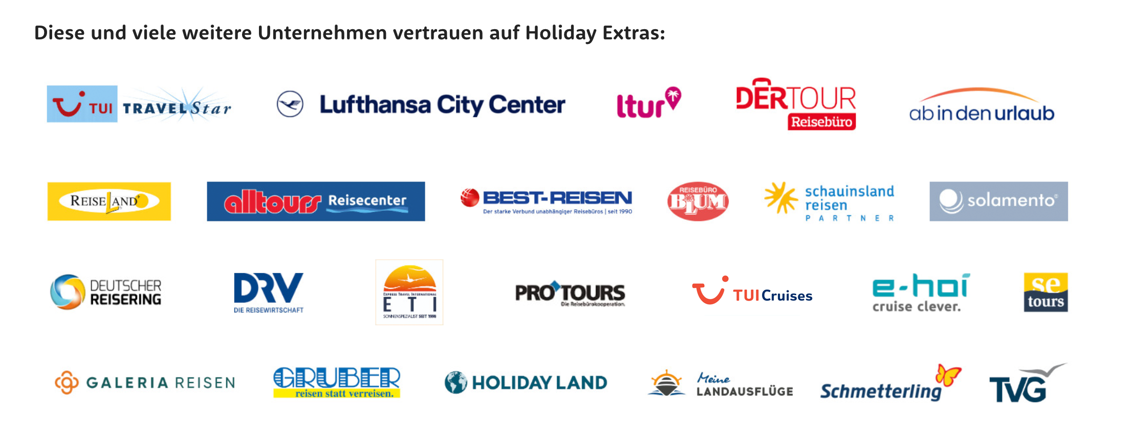 Liste von Partnern, u.a. TUI, Lufthansa City Center, Dertour, Ab In Den Urlaub und Alltours