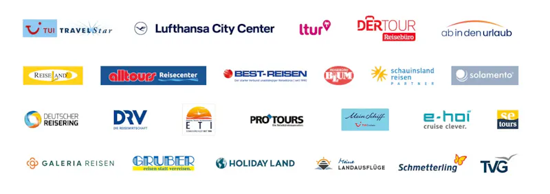 Liste von Partnern, u.a. TUI, Lufthansa City Center, Dertour, Ab In Den Urlaub und Alltours