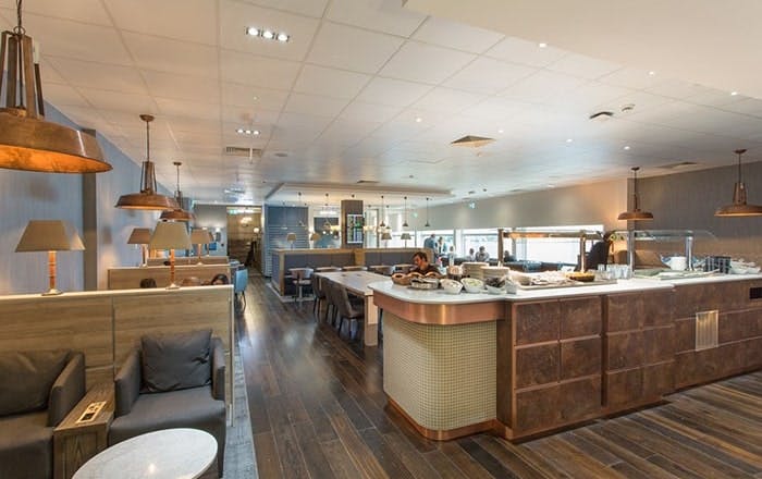 Club Aspire Heathrow Terminal 3 Lounge Buffet and Seating