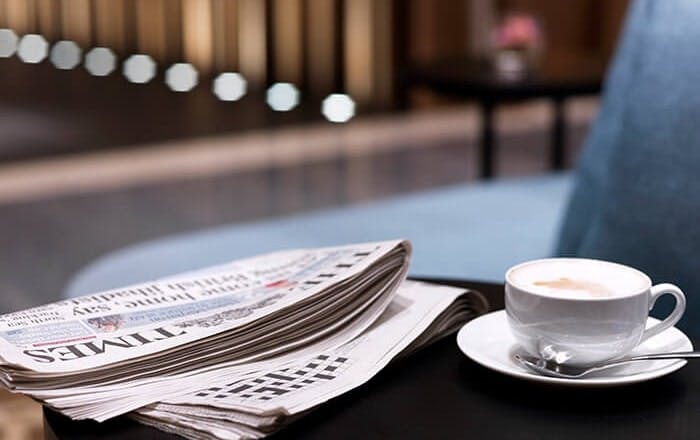 Plaza Premium Lounge at Heathrow Airport Terminal 2 - Newspaper and Coffee