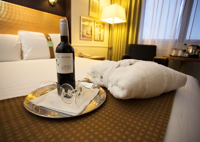 Interior of hotel double bedroom at Holiday Inn Glasgow Airport Hotel