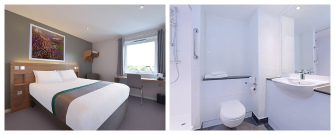 travelodge hotel at liverpool airport bedroom and bathroom