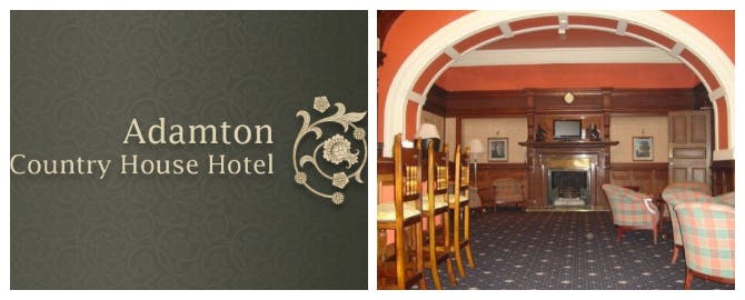 glasgow prestwick airport adamton country house logo and dining room banner