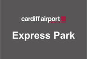 Logo for Cardiff Airport Parking Official Express Park - the logo reads Cardiff Airport Maes Awyr Caerdydd Express Park