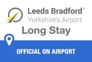 The logo reads Leeds Bradford Yorkshire's Airport Long Stay Official On Airport